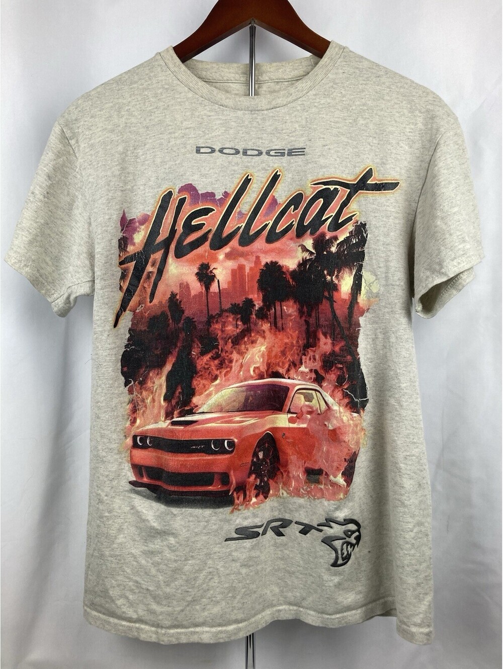 Mens Medium Dodge x Reason Challenger SRT Hellcat Shirt Red Flaming Car Graphic